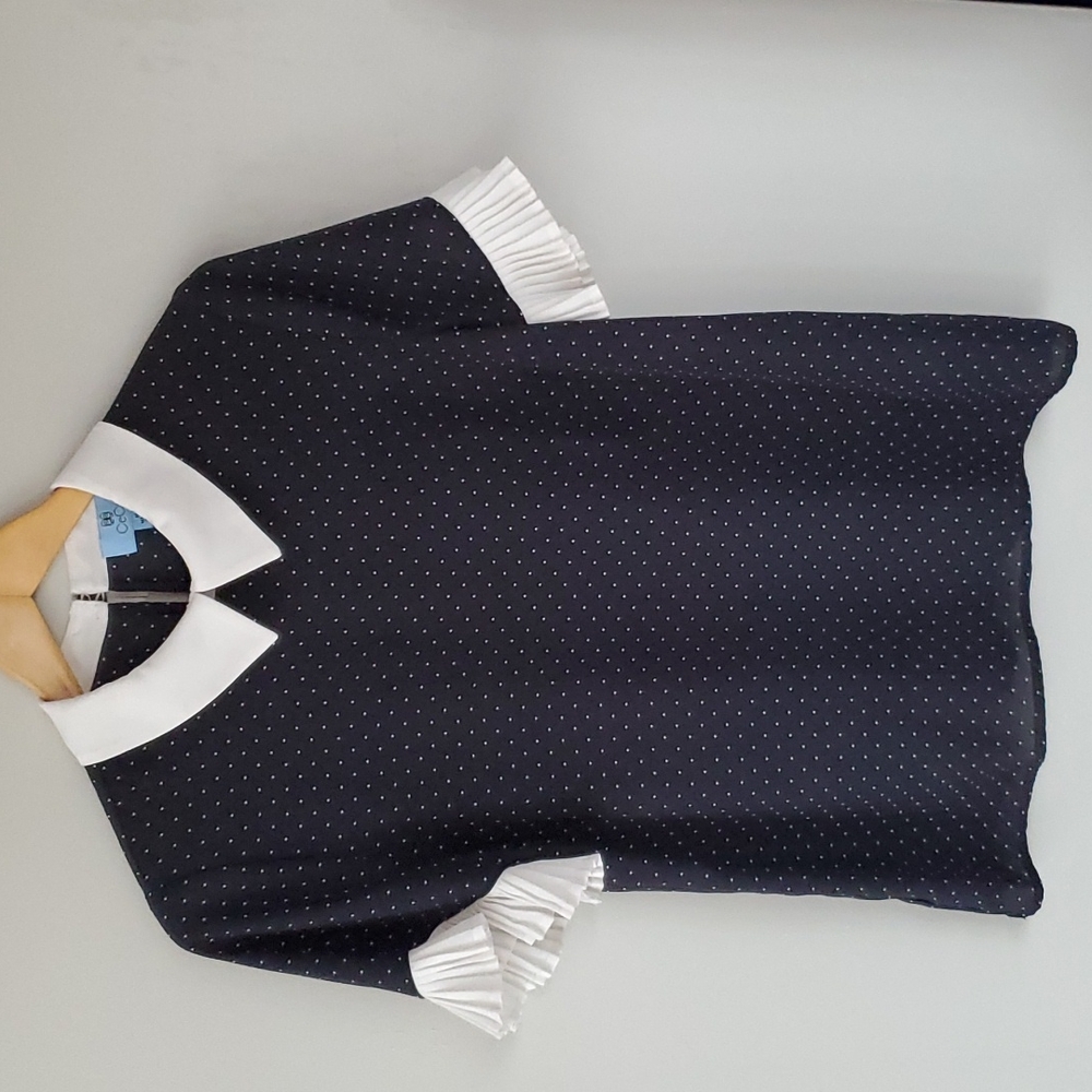 CeCe Pokadots Collar Blouse Size M